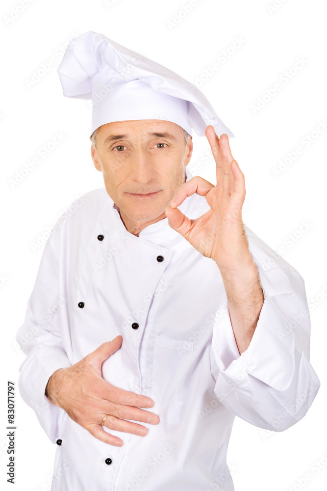 Chef in white hat with perfect sign Chef in white hat with perfect sign