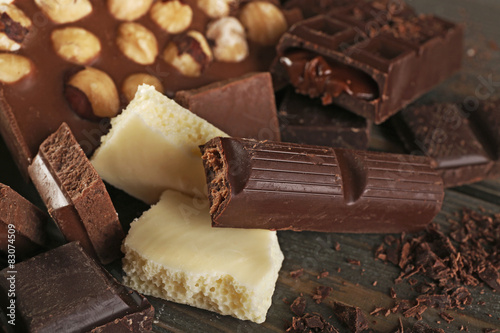Set of chocolate with hazelnut  closeup