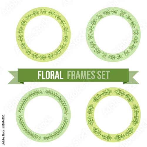 Set of design elements - round floral frames