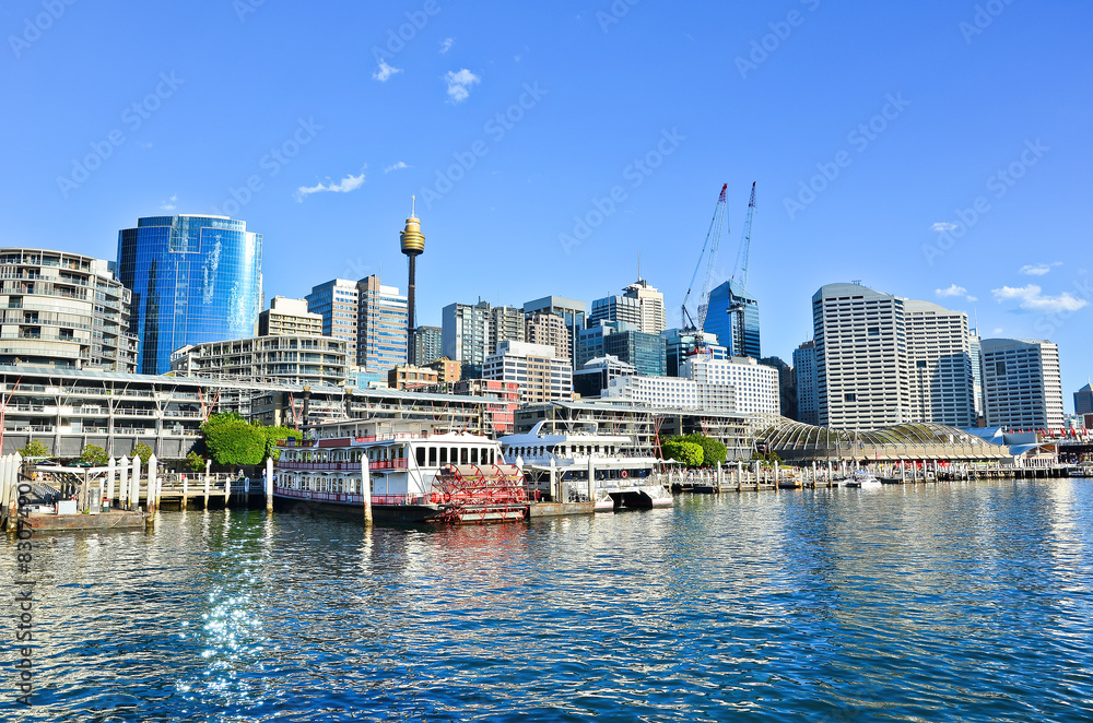 Obraz premium View of Sydney skyline and Darling Harbour in a sunny day