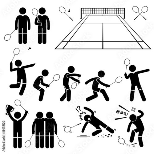 Badminton Player Actions Poses Illustrations