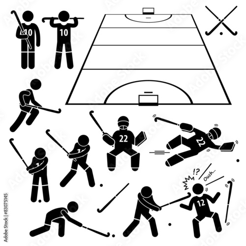 Field Hockey Player Actions Poses Illustrations