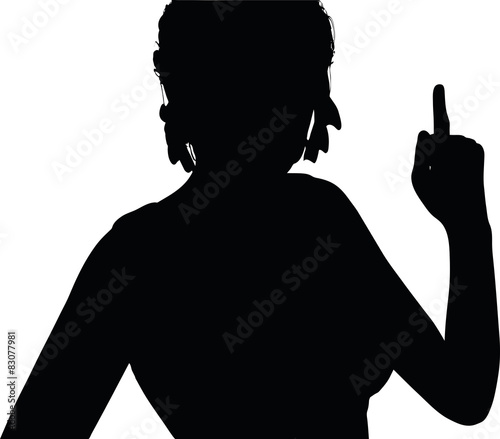 woman silhouette with hand gesture finger pointing upwards