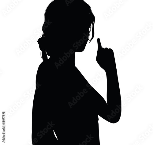 woman silhouette with hand gesture finger pointing upwards