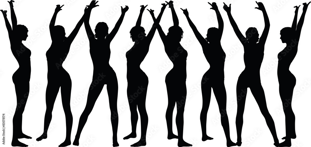 woman silhouette with hand gesture hands-up woman silhouette with hand gesture hands-up