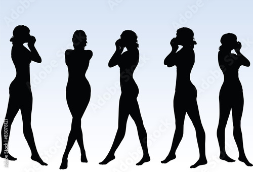 woman silhouette with hand gesture mouth closed