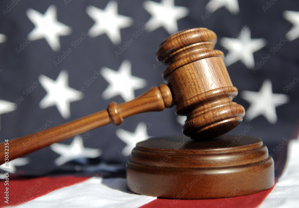 Order in the court - wooden gavel and flag Order in the court - wooden gavel and flag