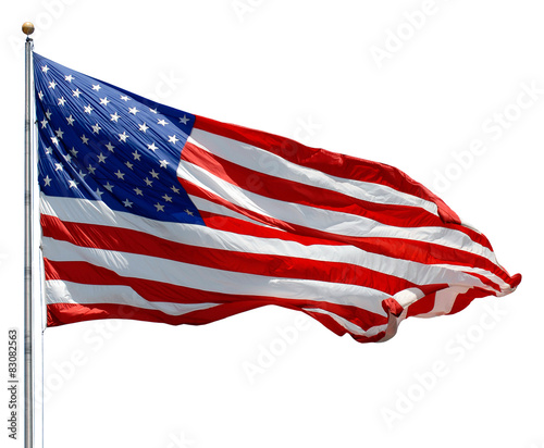 American flag over a white background.