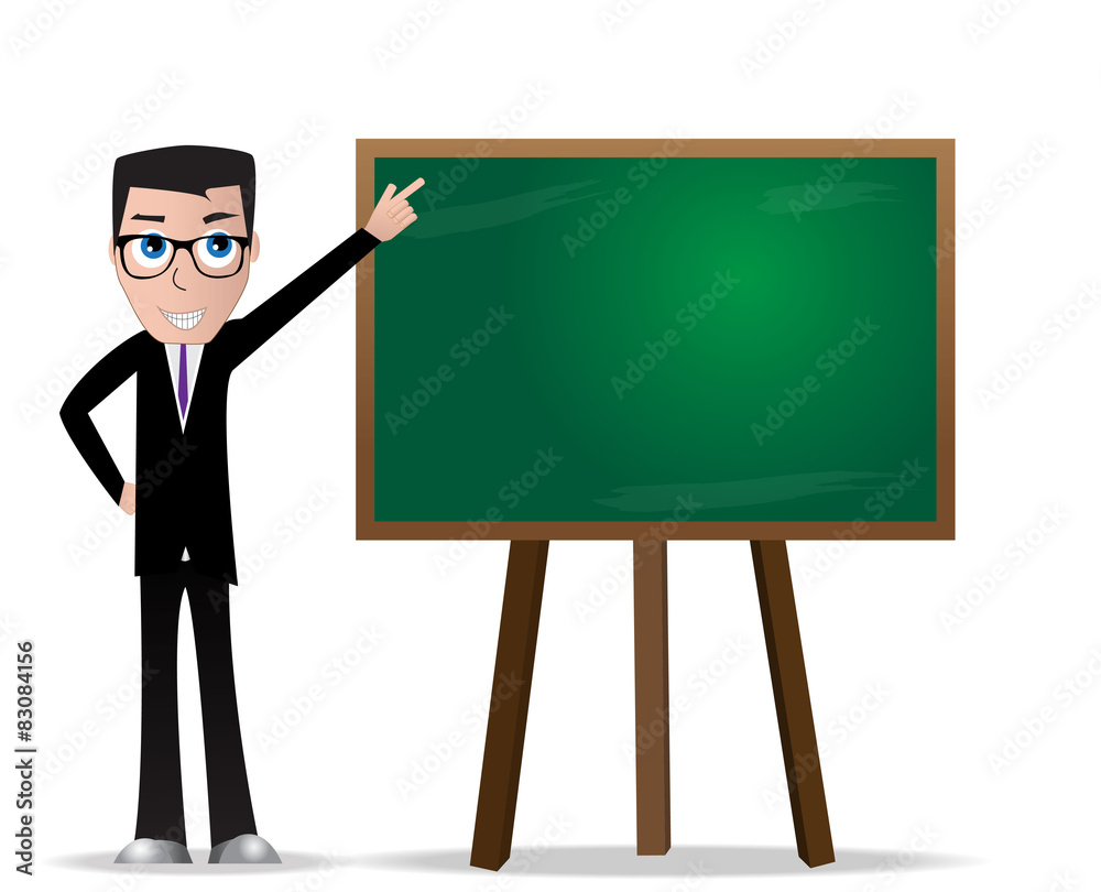 Businessman character pointing on school board
