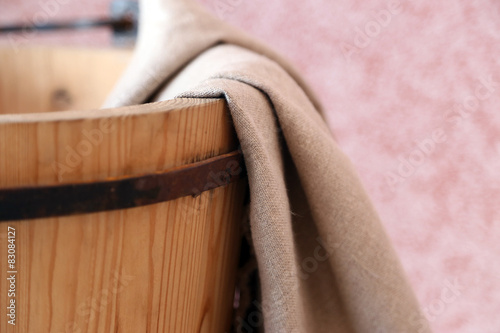 Close-Up of Bucket and Towel in Sauna