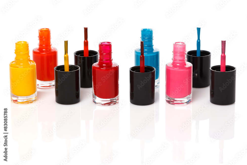 Bottles with a colorful nail polish Bottles with a colorful nail polish