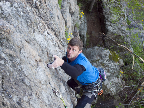 The man climbs to his goal.