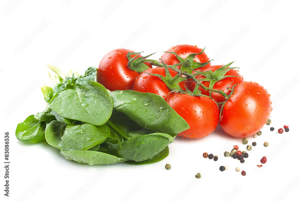 Spinach and tomatoes. Spinach and tomatoes.