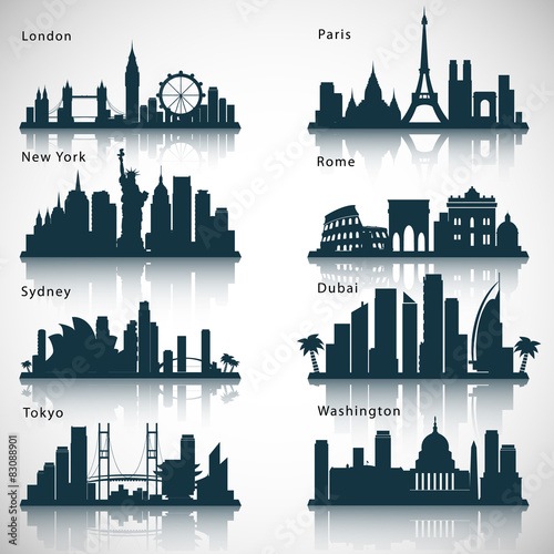 City skyline set. Vector silhouettes