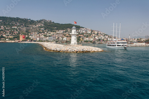 Walk on a beautiful yacht in Mediterranean sea, Alanya.