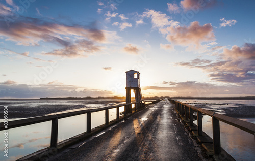 Canvas Print Safety Hut n causeway to Holy Island, Northumberland, England.