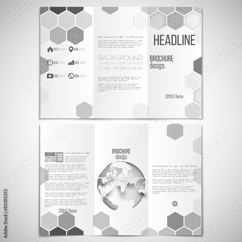 Vector set of tri-fold brochure design template on both sides