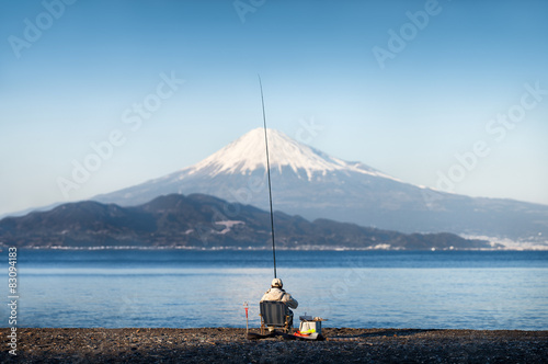 Angler am Berg Fuji in Japan