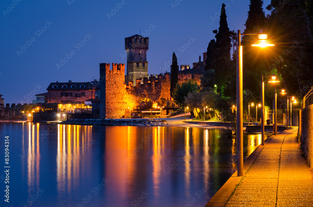 Lake Garda, Town of Sirmione (Lombardy, Italy) at blue hour