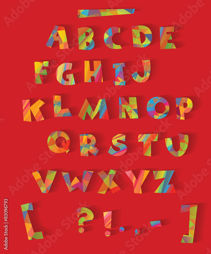 color alphabet with the effect of cutting paper
