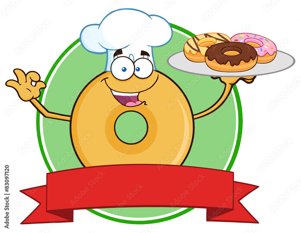 Vektorová grafika „Donut Wearing A Chef Hat And Serving Donuts Circle  Label“ ze služby Stock | Adobe Stock