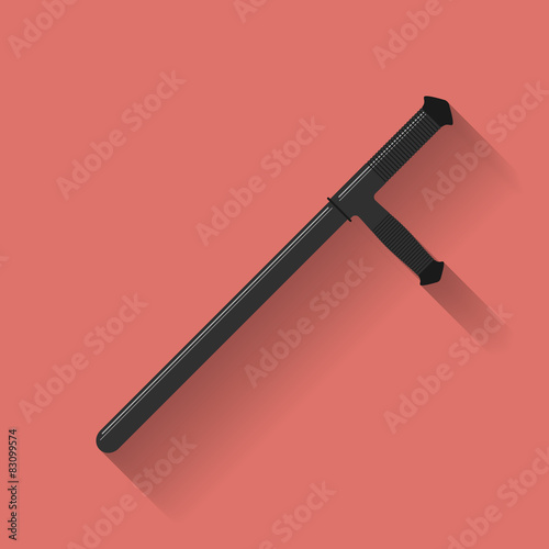 Icon of Police baton or police nightstick. Or Tonfa. Flat style