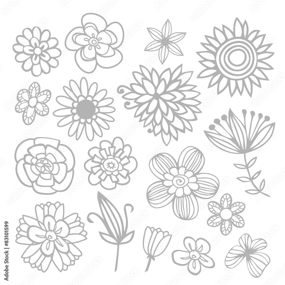 Doodle Lines Flowers Design Elements