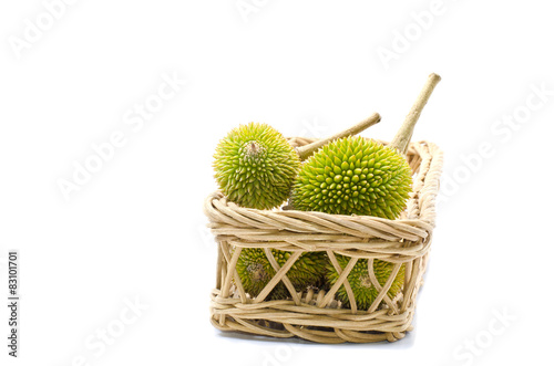 group of Durian on basket, isolated on white background