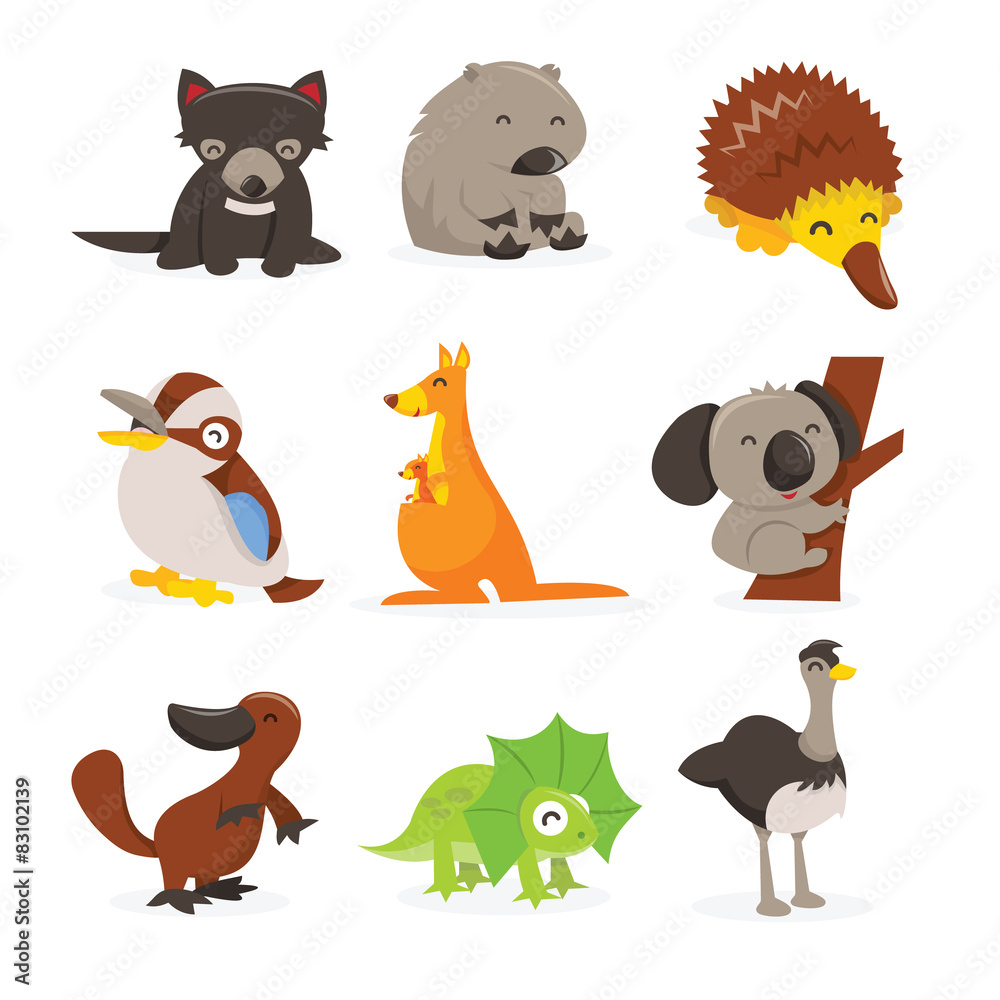 Cute Cartoon Australian Animals Icon Set Stock Vector | Adobe Stock Cute Cartoon Australian Animals Icon Set Stock Vector | Adobe Stock