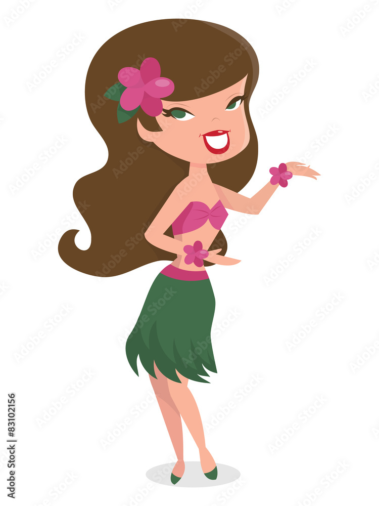 Cartoon Retro Pin Up Hawaiian Girl Hula Dancing Cartoon Retro Pin Up Hawaiian Girl Hula Dancing