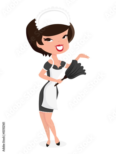 Cartoon Retro Pin Up Girl French Maid Standing