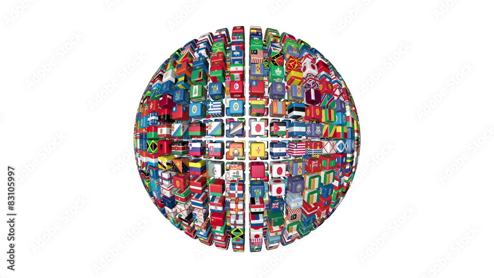 Flags of the World Sphere Rotating, white Flags of the World Sphere Rotating, white