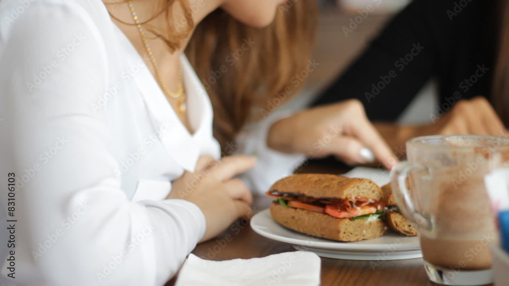 Happy relaxed businesswoman having a break at coffee bar 
