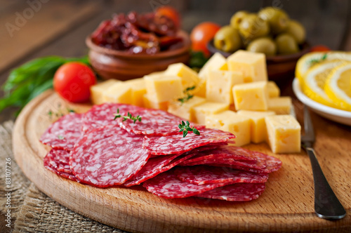 Antipasto catering platter with salami and cheese  photo