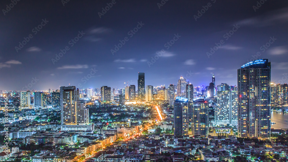 View building in Thailand at night.