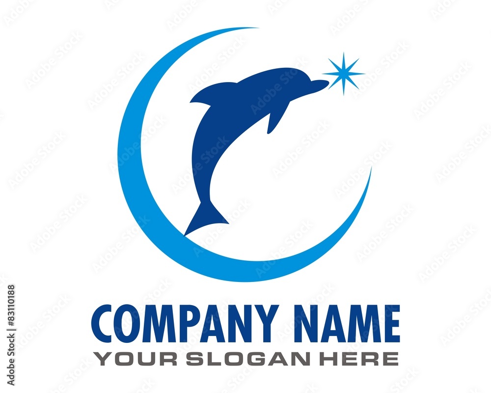 Fototapeta premium blue dolphins crescent moon logo image vector