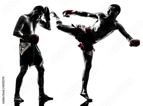 two men exercising thai boxing silhouette © snaptitude