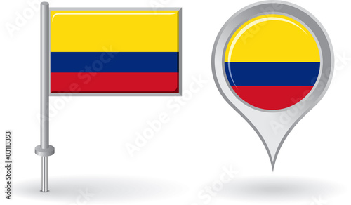 Colombian pin icon and map pointer flag. Vector