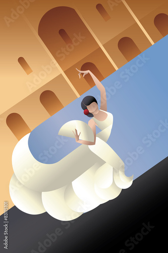 styled Spain Flamenco dancer on sity landscape