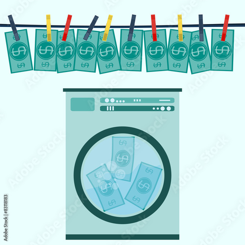 Money laundering in washing machine vector illustration