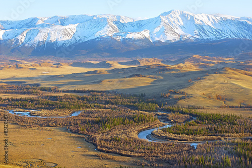 Tableau sur toile Altay mountains, Chuya River and Kuray steppe
