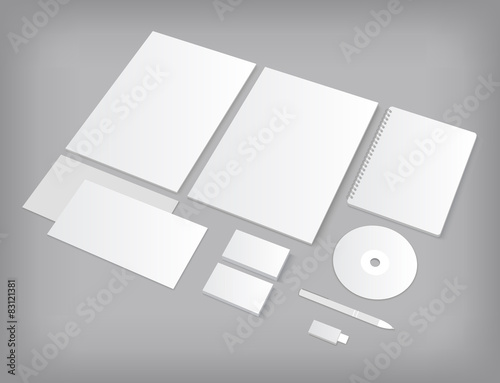 Set of CI templates mock-up with business cards and notebook. 