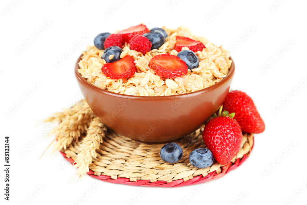 Oatmeal with berries isolated on white Oatmeal with berries isolated on white