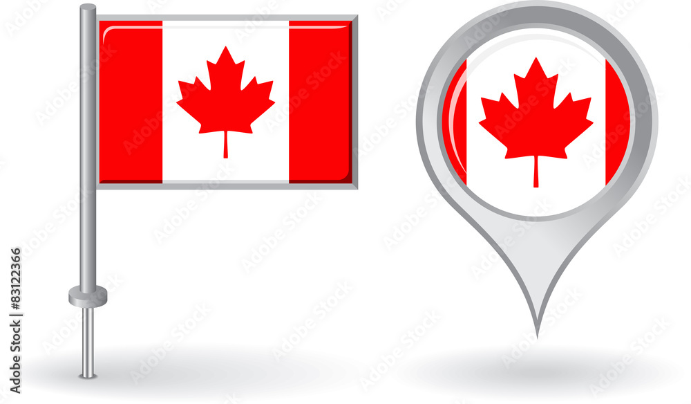 Canadian pin icon and map pointer flag. Vector Canadian pin icon and map pointer flag. Vector