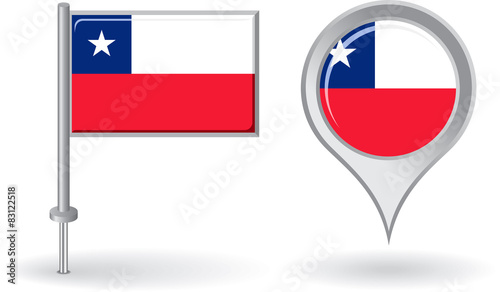 Chilean pin icon and map pointer flag. Vector