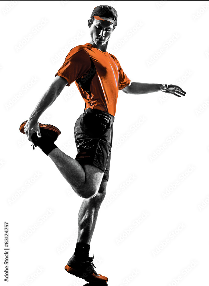 man runner jogger stretching warming up silhouette man runner jogger stretching warming up silhouette