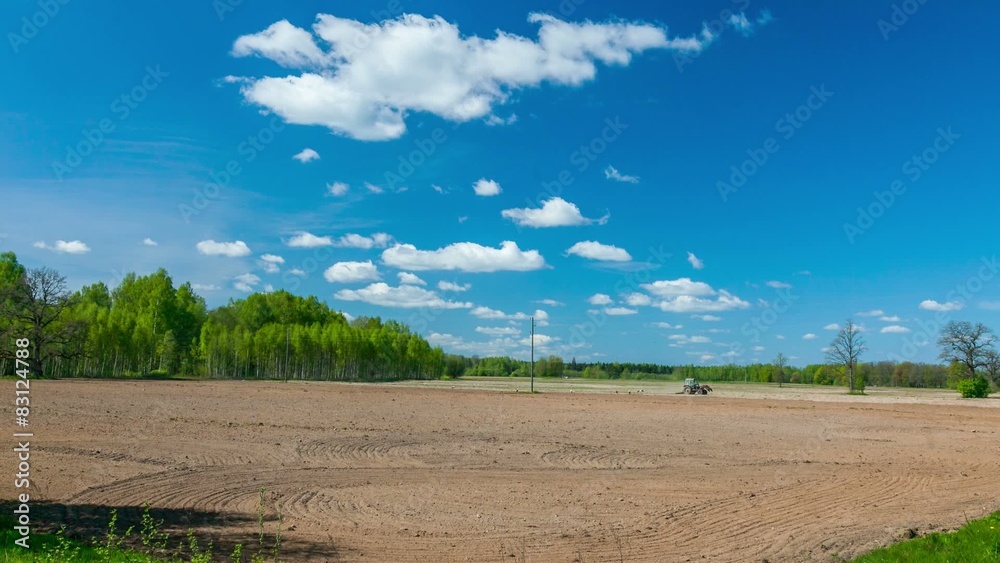 Spring sowing tractor processed agricultural land Spring sowing tractor processed agricultural land