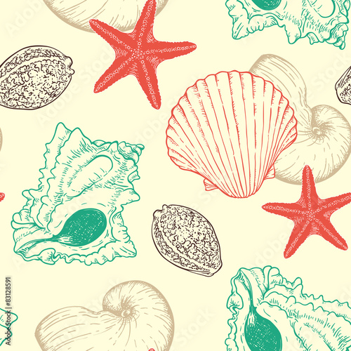 Seamless pattern with sea shells