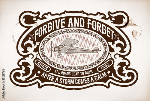 Vintage label with floral details. Elements organized by layers.