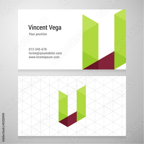 Modern letter V origami Business card template